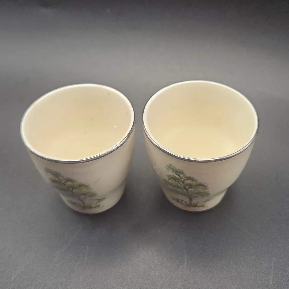 Egg Cups Low Profile Willow Tree Design Vintage